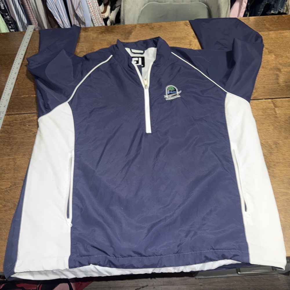 FJ FootJoy 1/2 Zip Windbreaker mens Large Golf Pullover Jacket Blue Lightweight